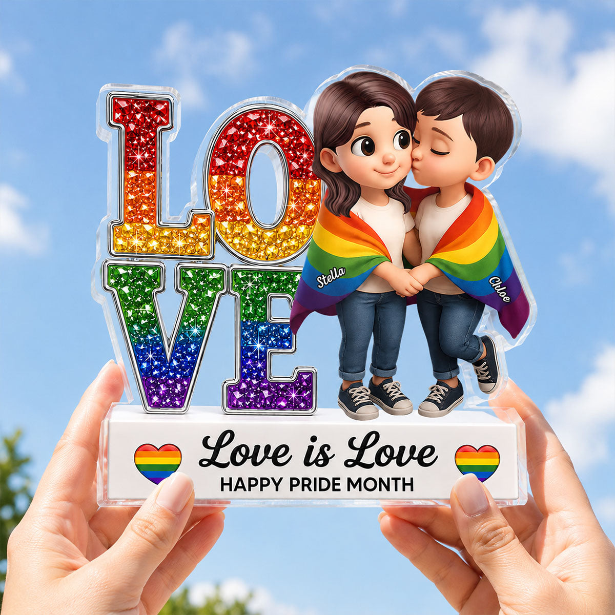 LGBT+ Couple Love Is Love - Personalized Acrylic Block Plaque - Gift For Couple, Happy Pride Month