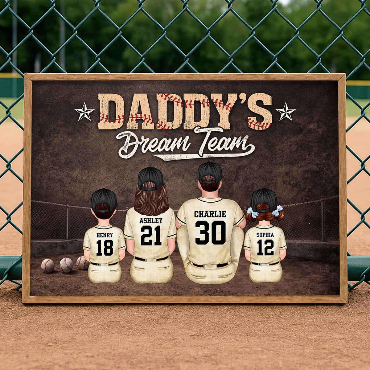 Retro Vintage Baseball Art We Caught the Best Dad - Personalized Poster - Father's Day Gift for Dad, Husband