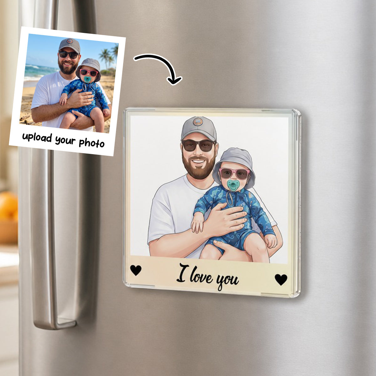 Custom Portrait from Photo - Personalized Acrylic Fridge Magnet - Father's Day Gift for Dad, Husband