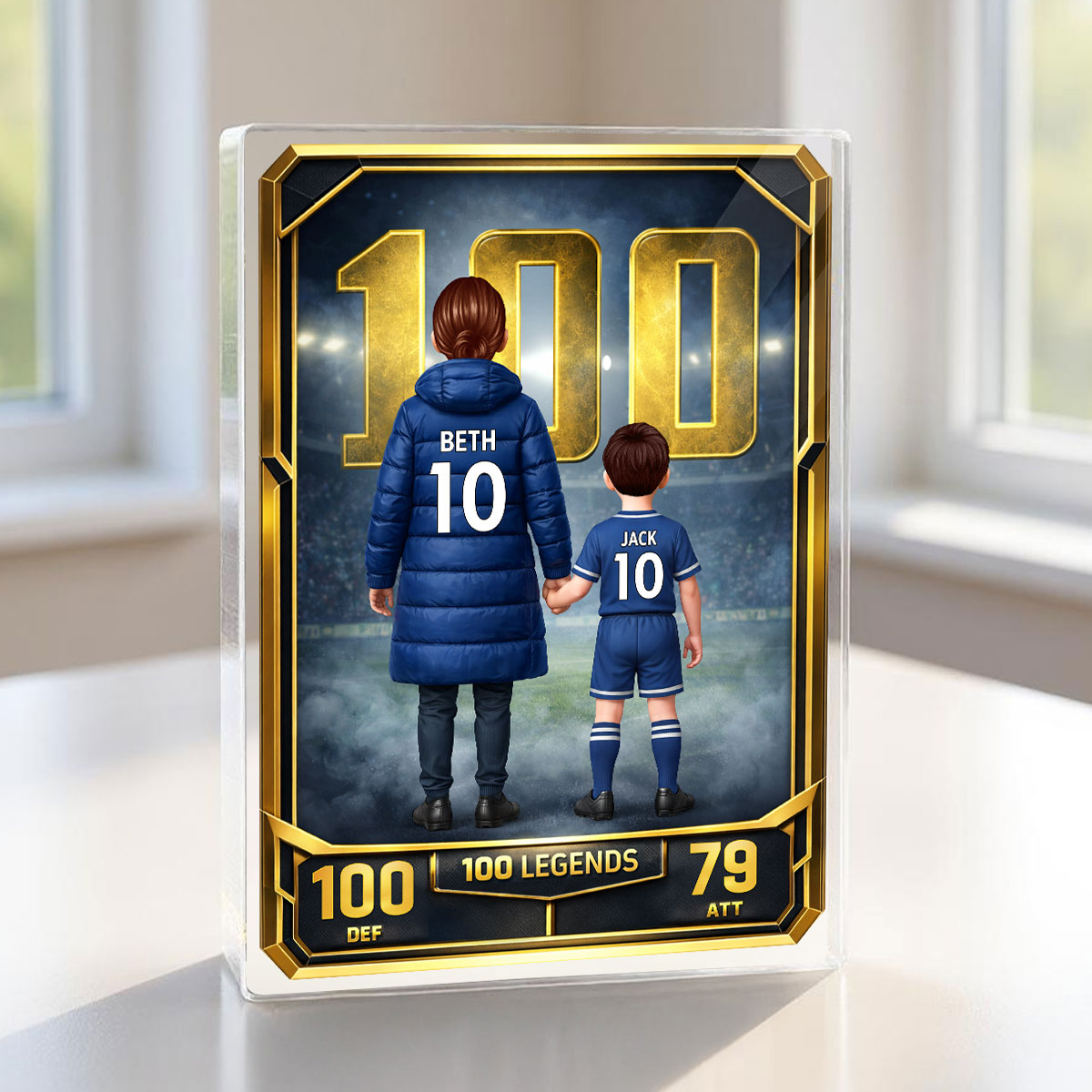 Mum And Kids 100 Legends Trading Card - Personalised Acrylic Block Plaque - Gift For Football Mum