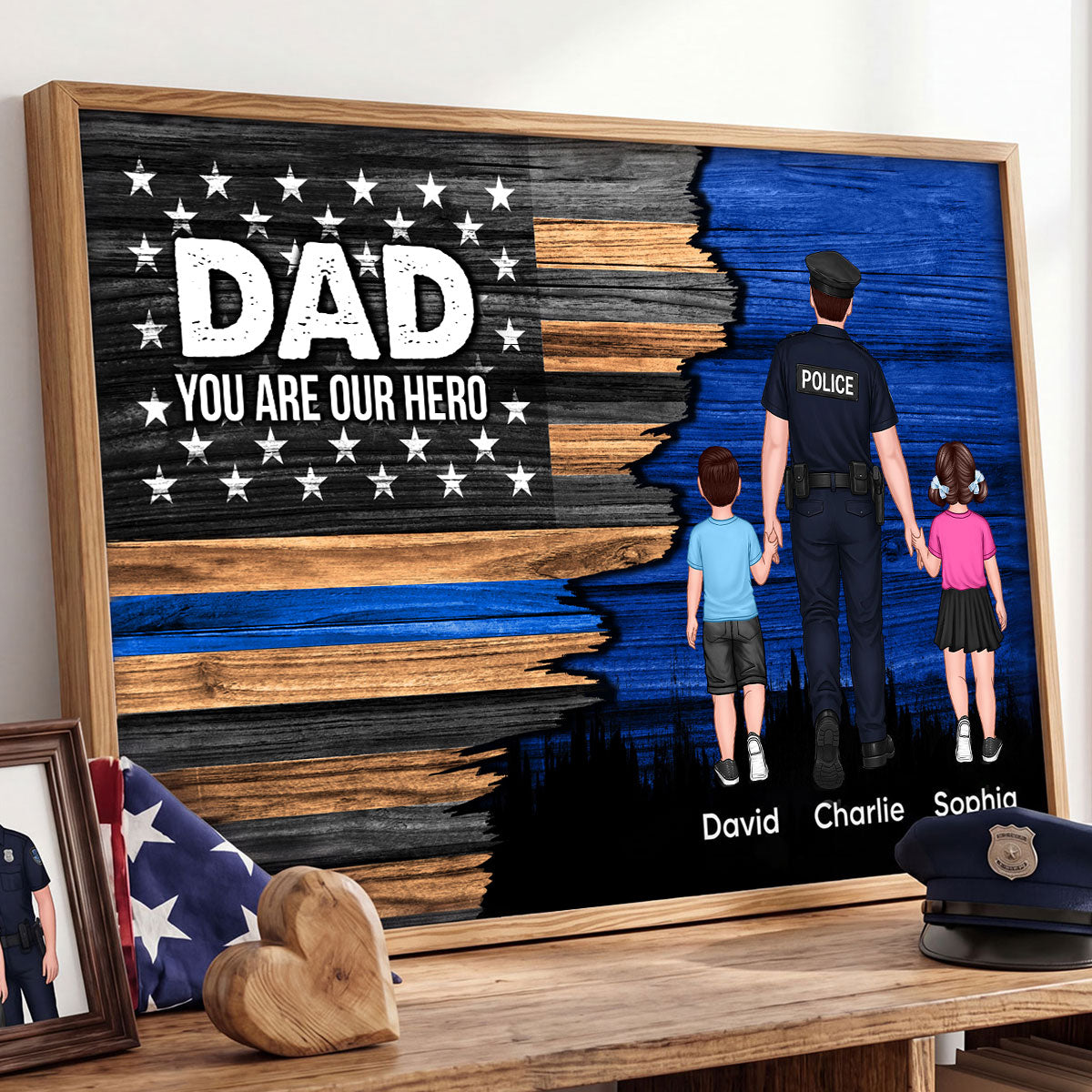 Police Sheriff Deputy Half Thin Blue Line Flag Dad Grandpa - Personalized Poster - Father's Day Gift For Dad, Grandpa