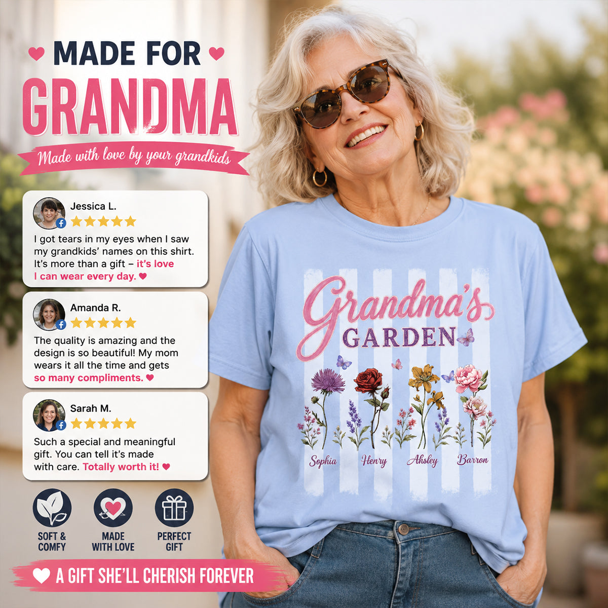 Grandma's Garden Preppy Stripe - Personalized Shirt - Trendy Summer Tee for Grandma