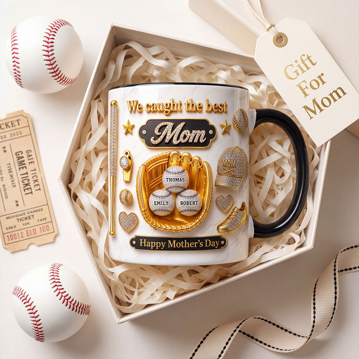 3D Effect Baseball We Caught The Best Mom - Personalized Mug - Mother's Day Gift For Mom, Wife