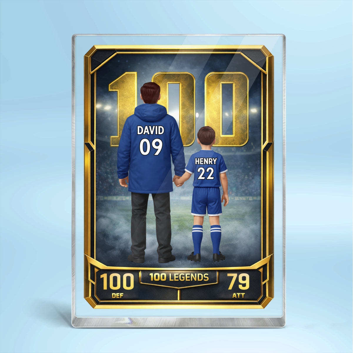 Father And Kids 100 Legends Trading Card - Personalised Acrylic Block Plaque - UK  Gift For Football Dad