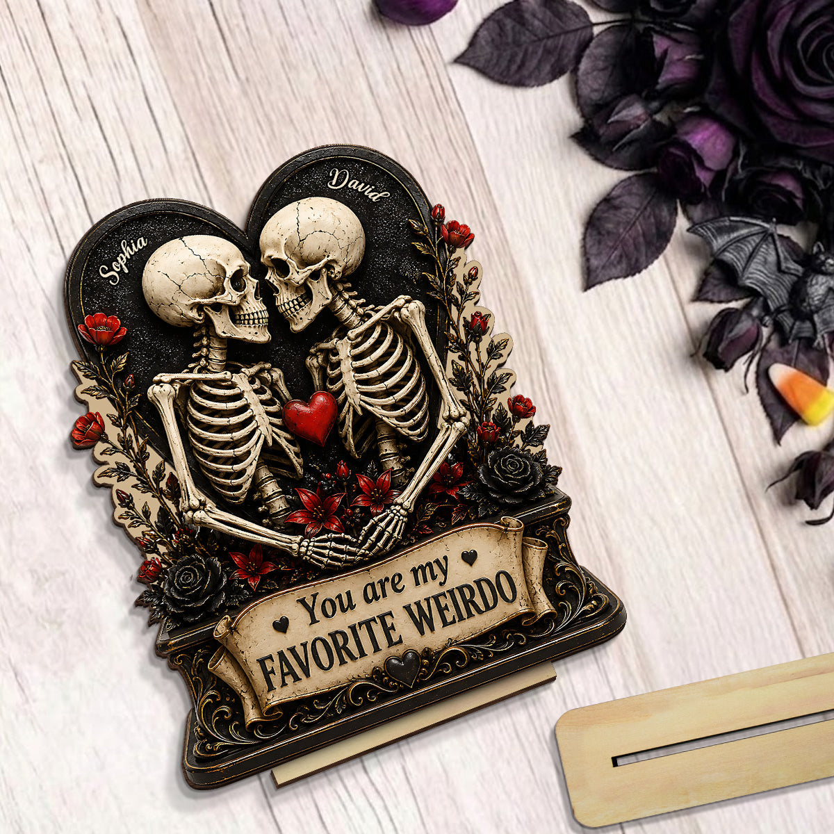 Till Death Do Us Part Skeleton Couple - Personalized 2-Layered Wooden Plaque - Gift for Him, for Her