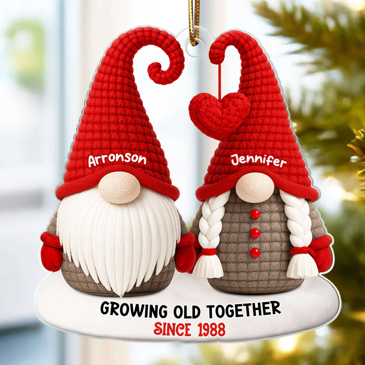 Gnome Old Couple Pattern Crochet - Personalized Acrylic Ornament - Unique Christmas Gift For Him, For Her, For Couple
