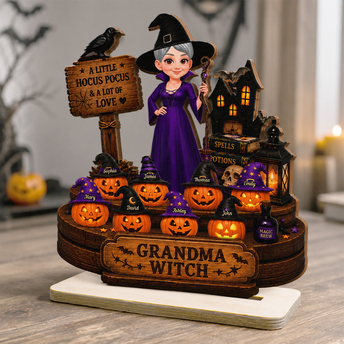 Halloween Grandma Little Pumpkin 2D Flat - Personalized Wooden Plaque