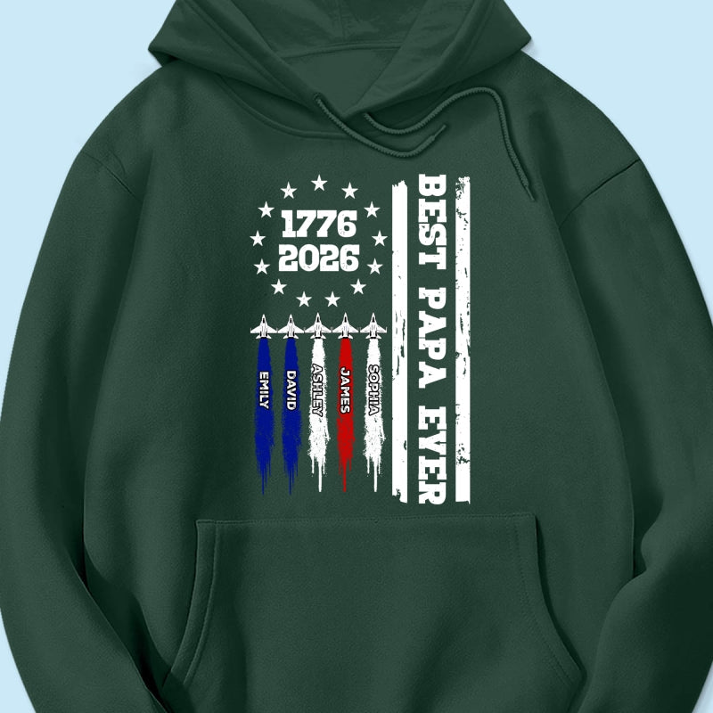 Best Dad Grandpa Ever Jets Smoke Custom Kid Name - Personalized Shirt - American 250th Anniversary Keepsake For Husband, Dad, Grandpa