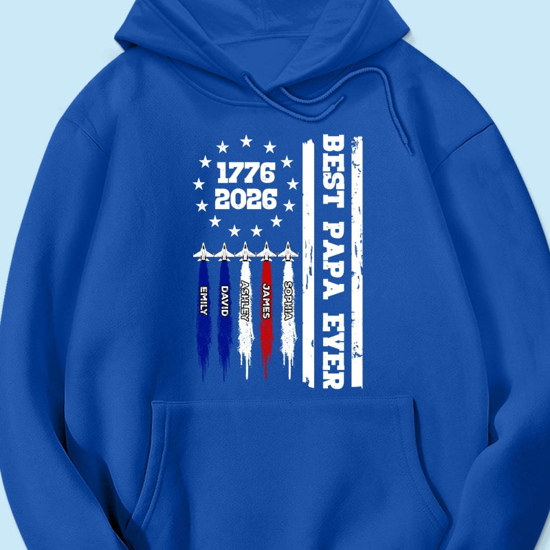 Best Dad Grandpa Ever Jets Smoke Custom Kid Name - Personalized Shirt - American 250th Anniversary Keepsake For Husband, Dad, Grandpa
