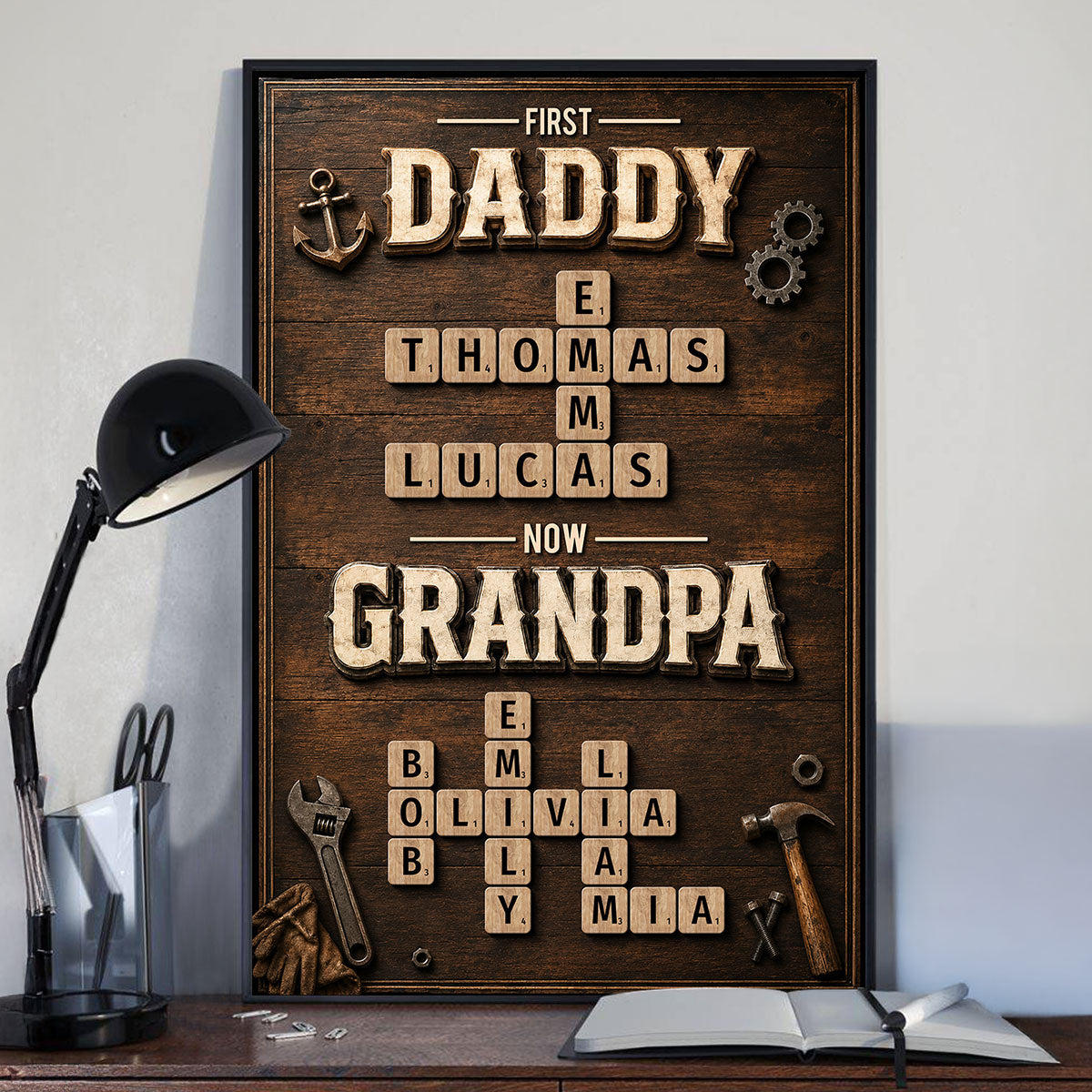First Dad Now Grandpa Crossword Puzzle Art - Personalized Poster - Father's Day Gift for Dad, Grandpa