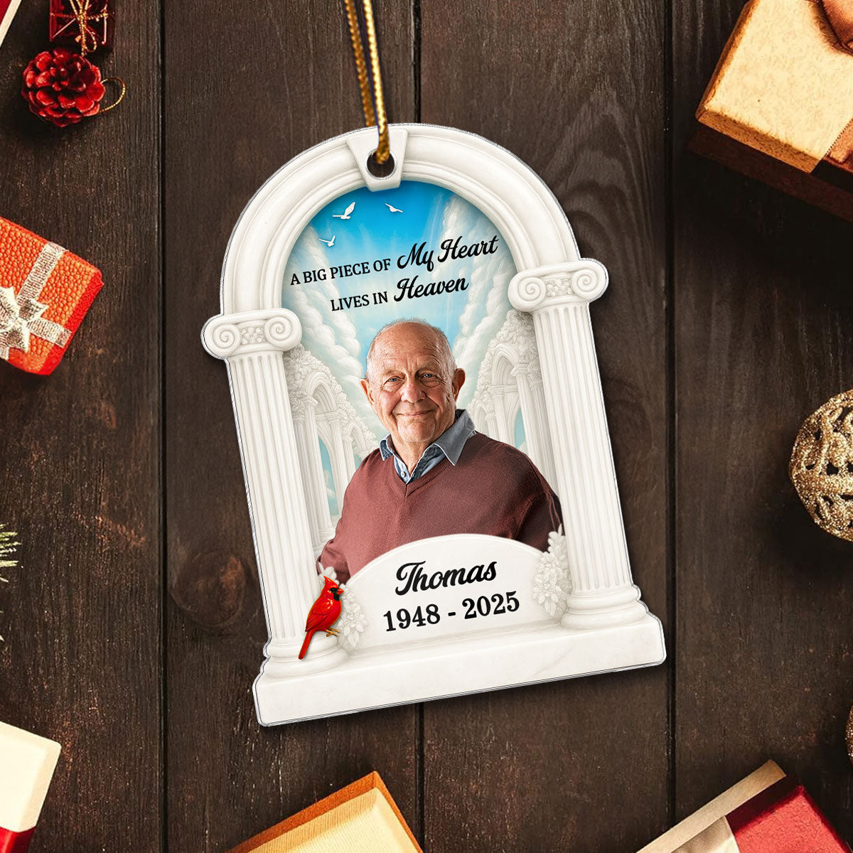 Big Piece Of My Heart Lives In Heaven Custom Photo - Personalized Acrylic Ornament - Memorial Keepsake For Family