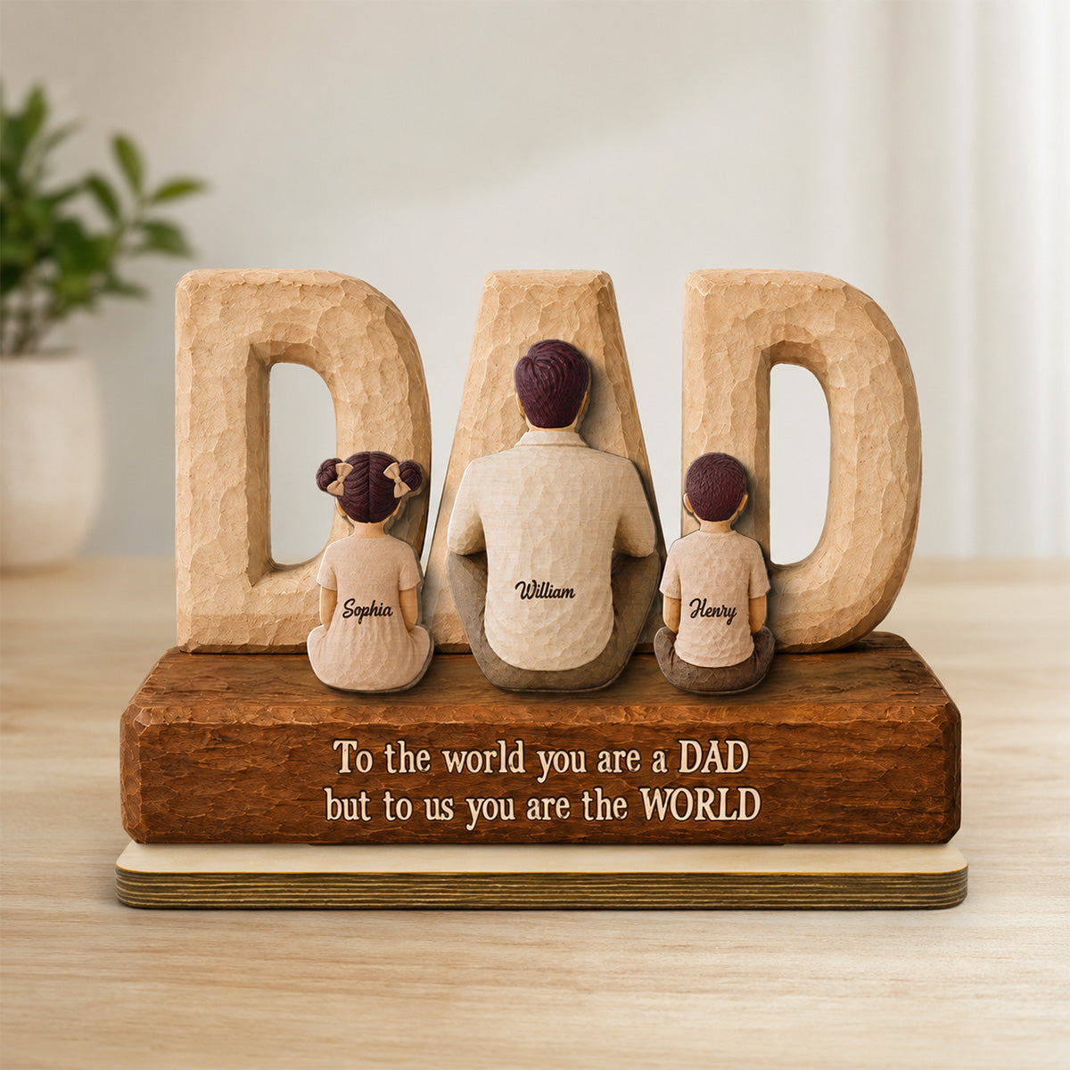DAD Family Sitting Back View 2D Flat - Personalized Wooden Plaque