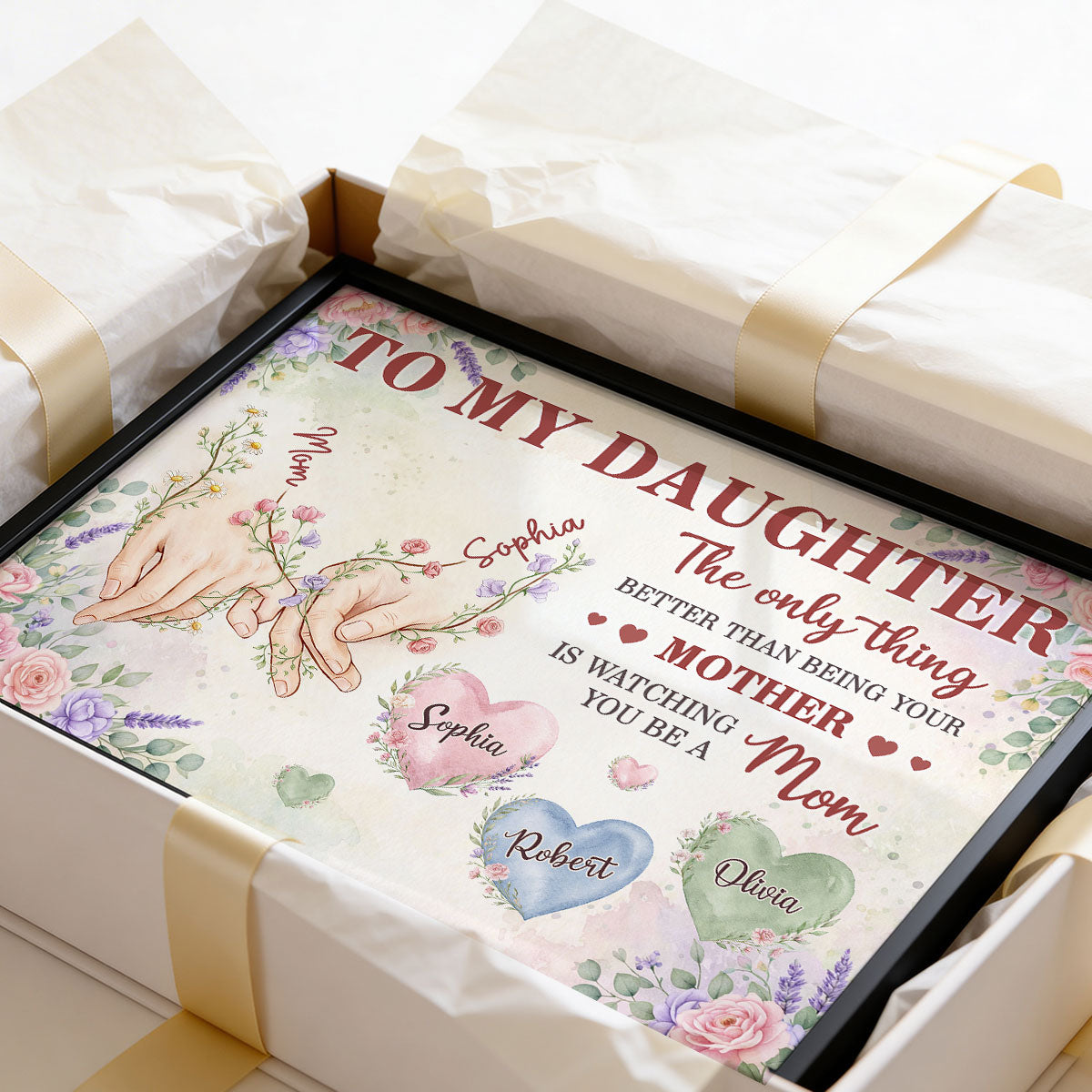 Floral To My Daughter Mom And Daughter Holding Hands Custom Kids Names - Personalized Poster - Mother's Day Gift For Daughter