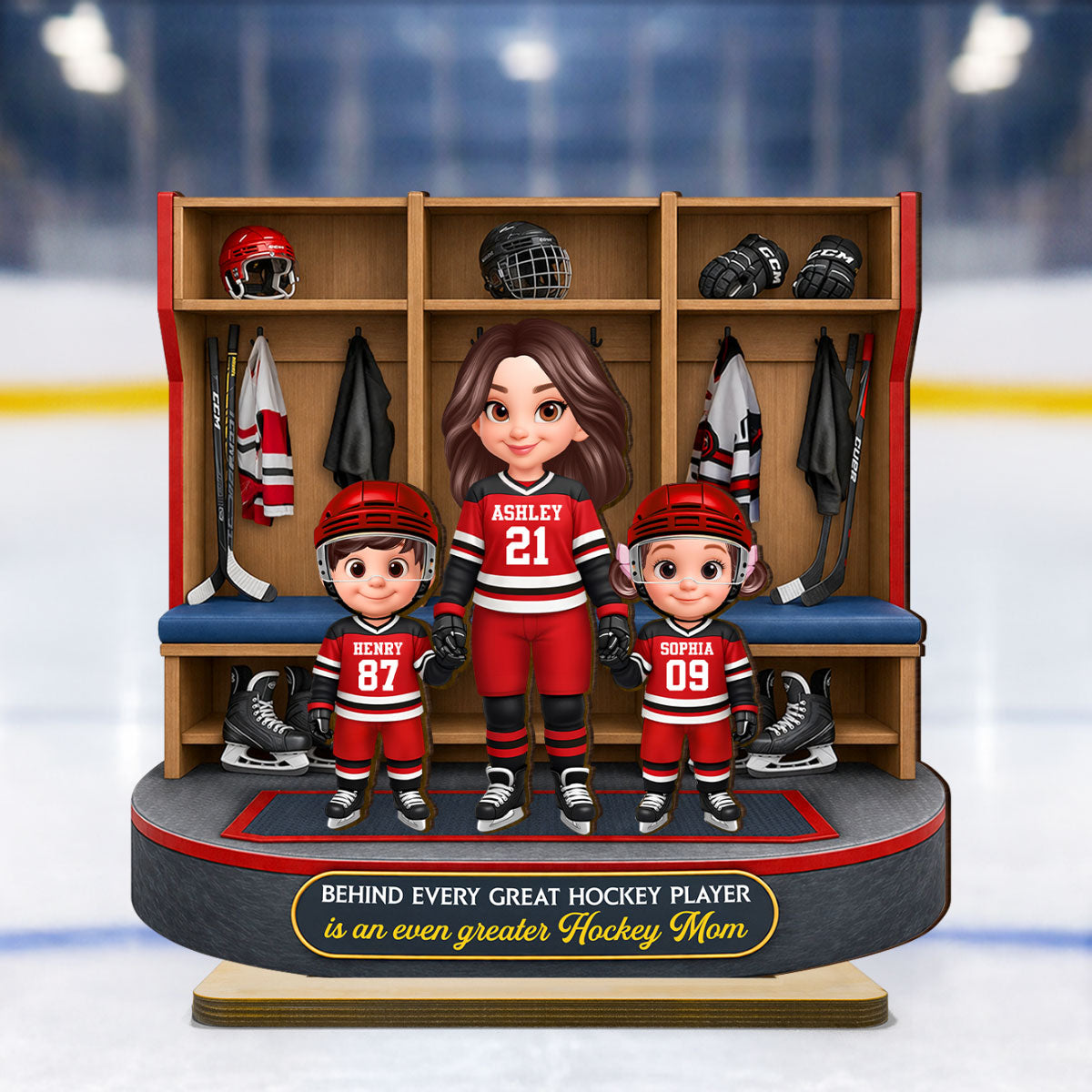 Hockey Locker Room Mom And Kids - Personalized 2-Layered Wooden Plaque - Mother's Day Gift For Hockey Mom, Gift For Wife