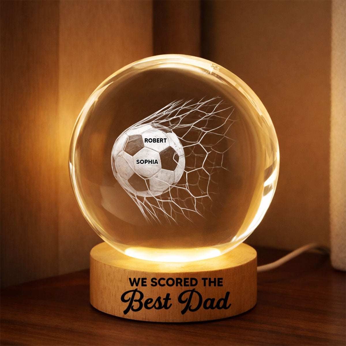 We Scored The Best Dad - Personalized Crystal Ball LED Night Light -  Gift For Soccer Dad