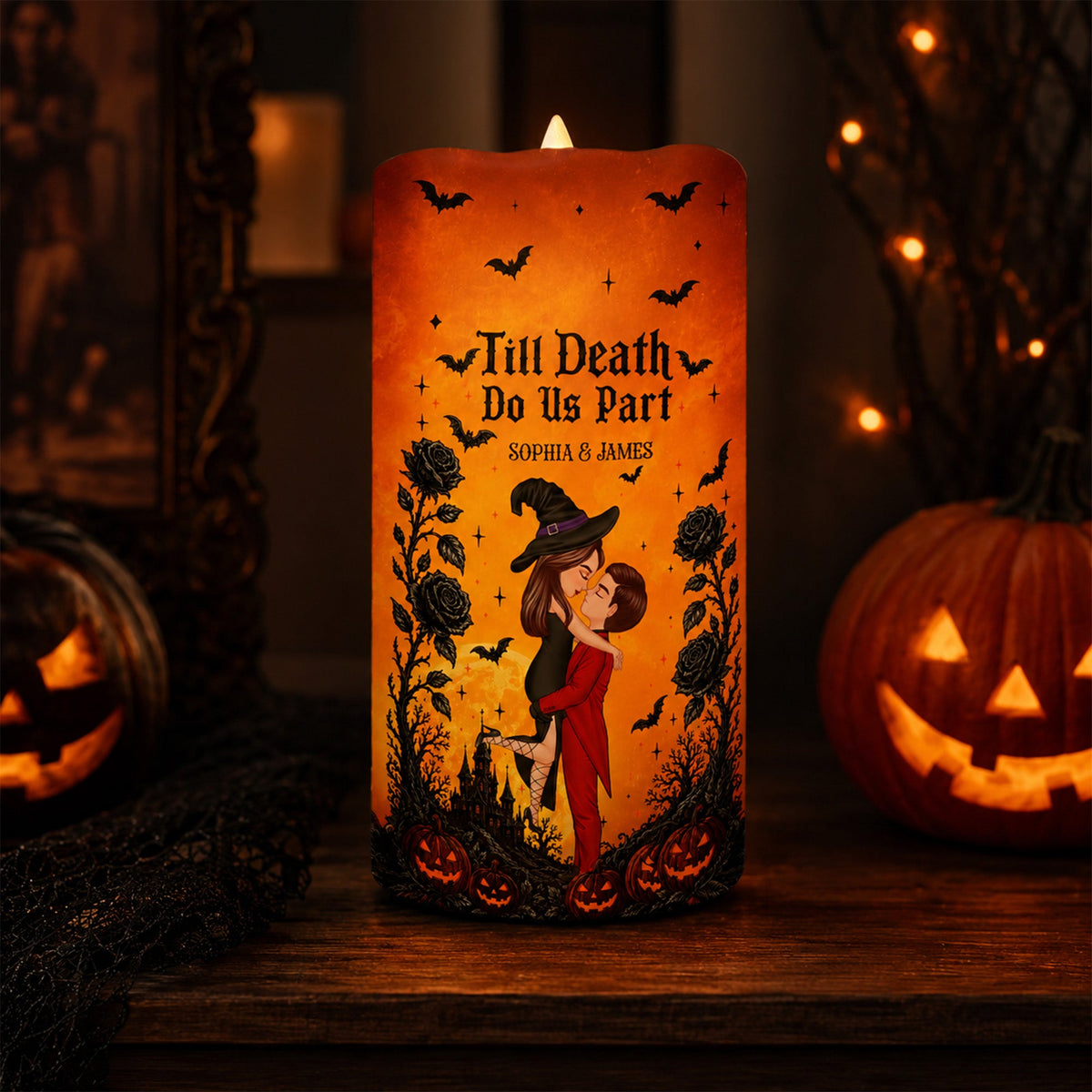 Halloween Couple Love Never Dies - Personalized LED Candle - Halloween Decor For Couple