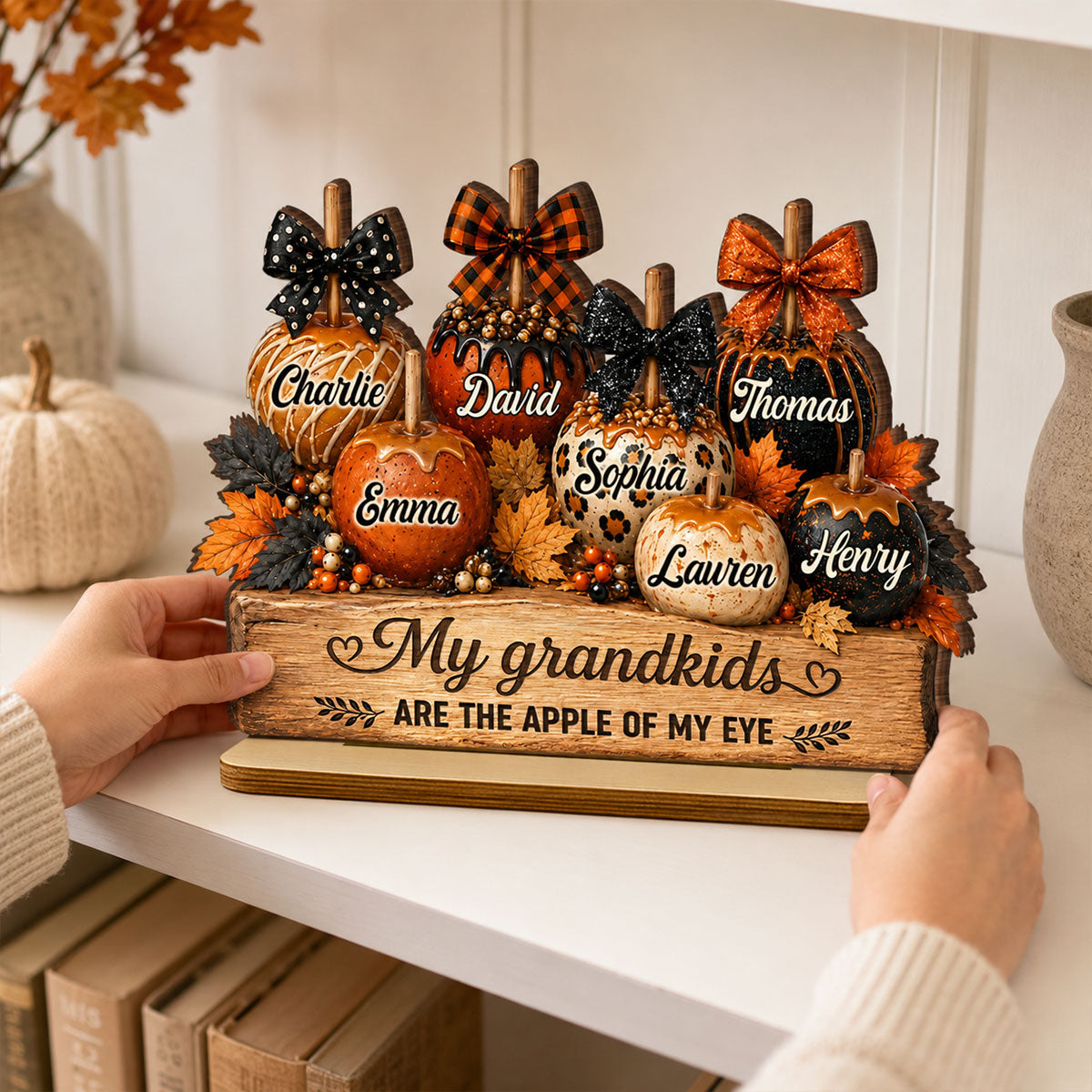 Apples of Grandma's Eyes - Personalized 2-Layered Wooden Plaque - Fall Decor for Grandma