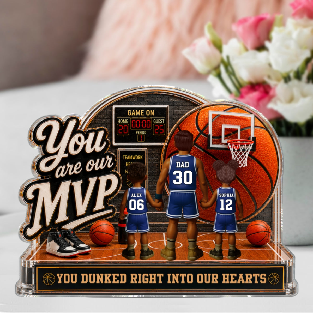 You Are Our MVP Standing Basketball Man & Kids 2D Flat - Personalized Acrylic Block Plaque -  Gift For Basketball Dad