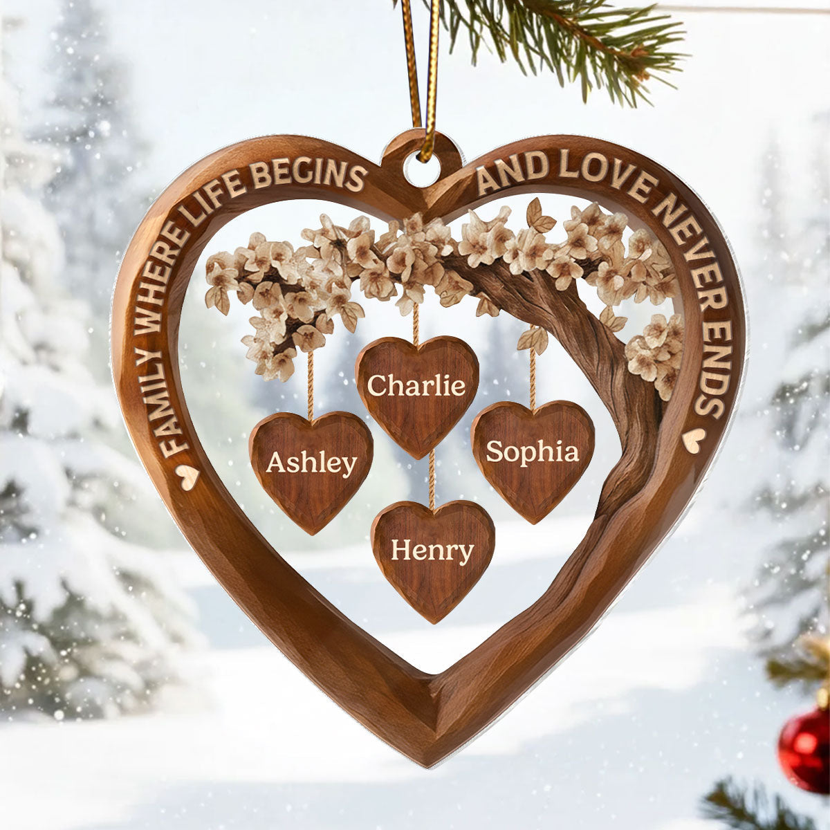 Family Where Life Begins and Love Never Ends - Personalized Acrylic Ornament - Thoughtful Christmas Gift for Loved Ones