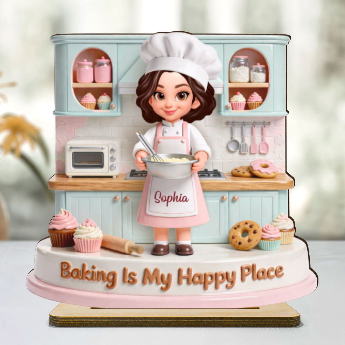 Baking Is My Happy Place - Personalized 2-Layered Wooden Plaque - Gift For Mom, Grandma