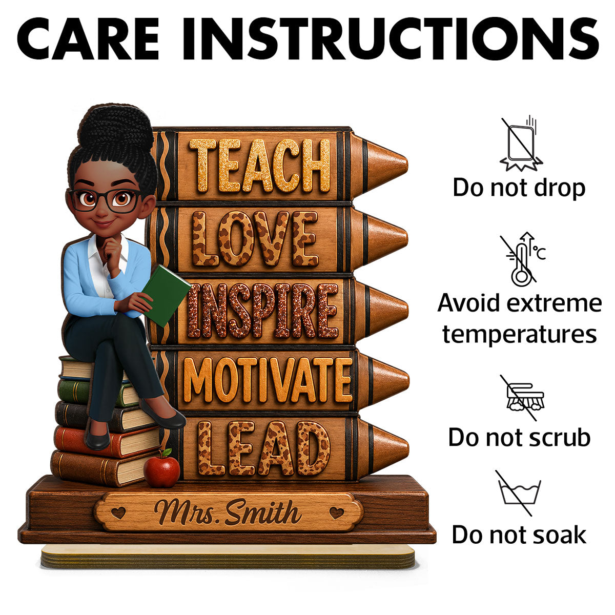 Teach Love Inspire Motivate Lead - Personalized 2-Layered Wooden Plaque - Back to School Gift for Teachers