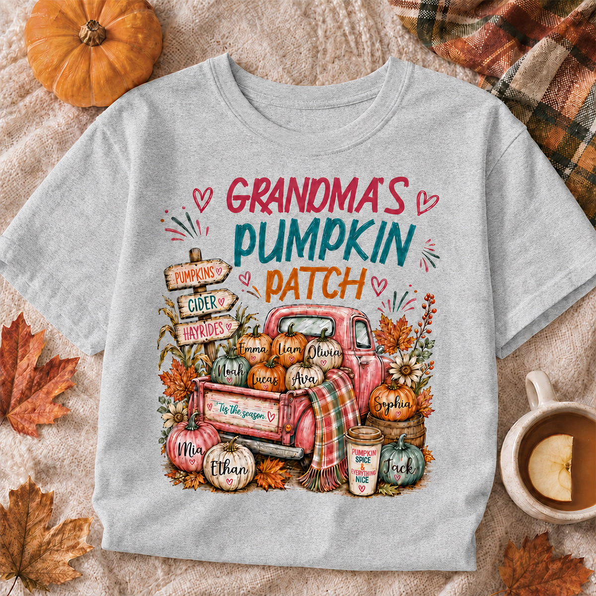 Grandma's Pumpkin Patch Preppy Coquette - Personalized Shirt - Trendy Fall Tee for Grandma