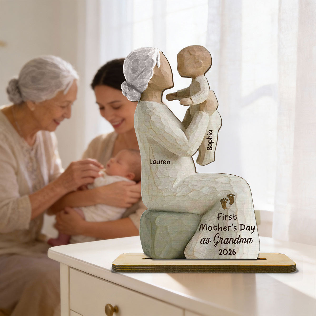 First Mother's Day As Grandma 2D Flat - Personalized 2-Layered Wooden Plaque - Mother's Day Gift for Grandma