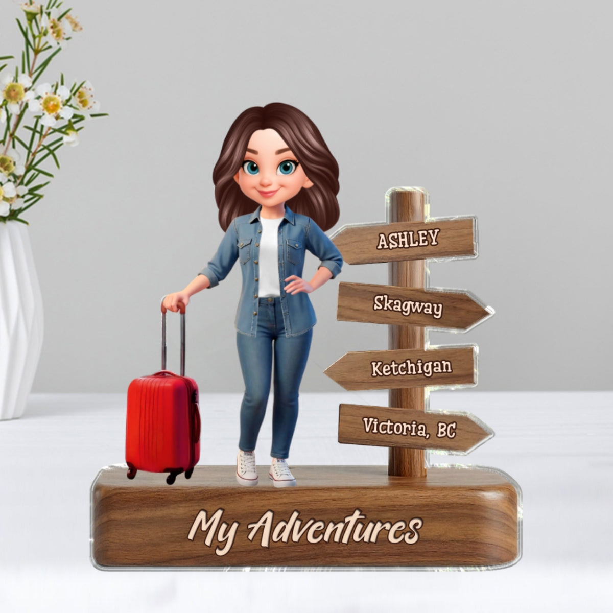 Man Woman Travel Adventures Traveling Destination 2D Flat - Personalized Acrylic Block Plaque - Gift for Travelers