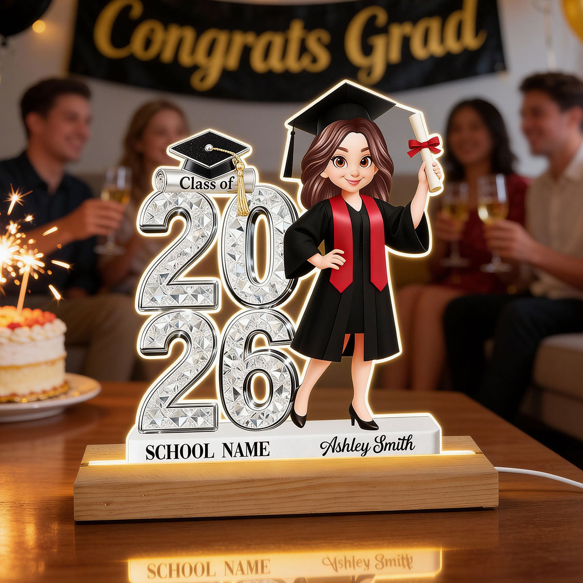 Class Of 2026 2027 Senior - Personalized Acrylic Plaque LED Night Light - Graduation Gift For Graduates, Daughter
