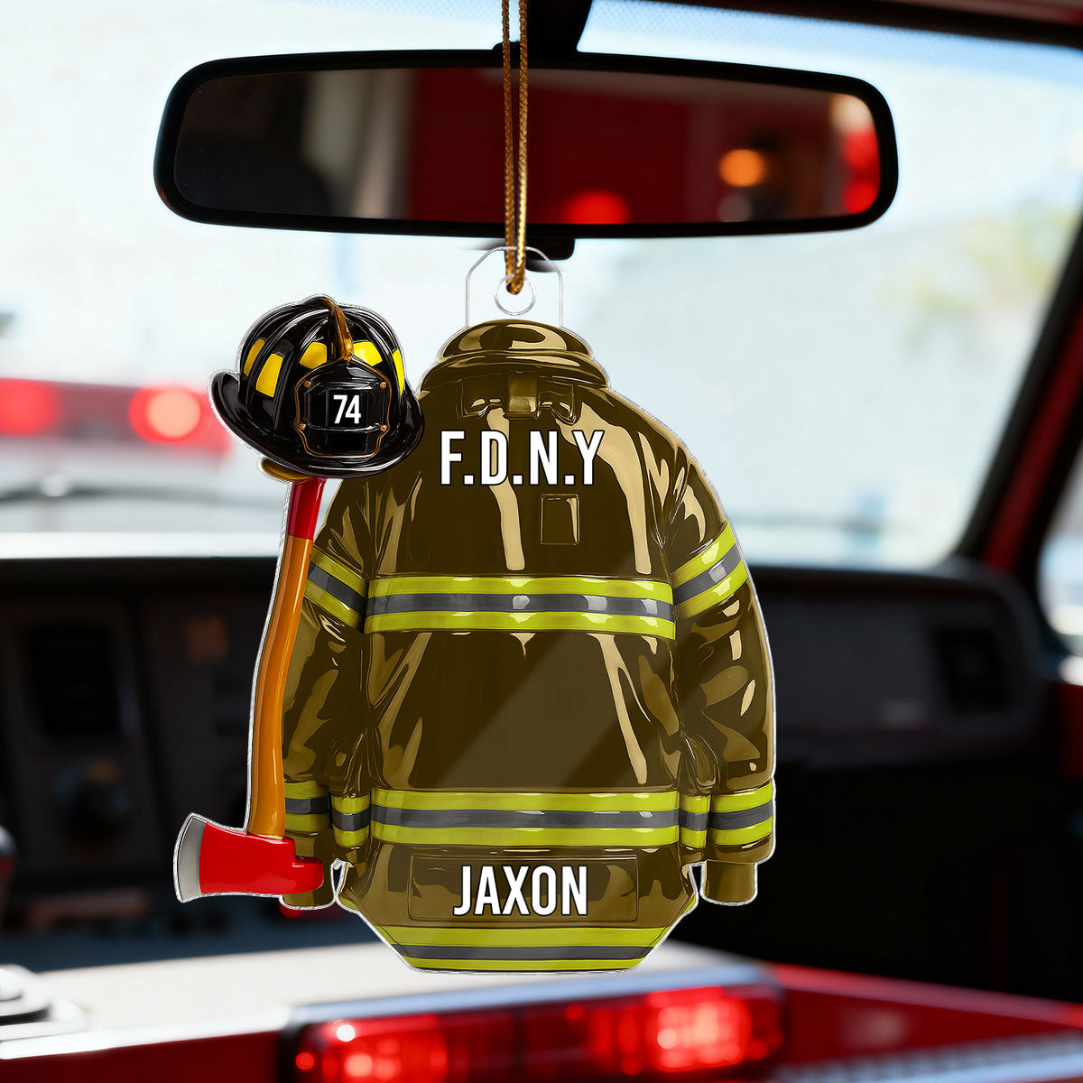3D Effect Firefighter Coat, Helmet & Axe - Personalized Acrylic Ornament - Christmas Gift For Firefighter