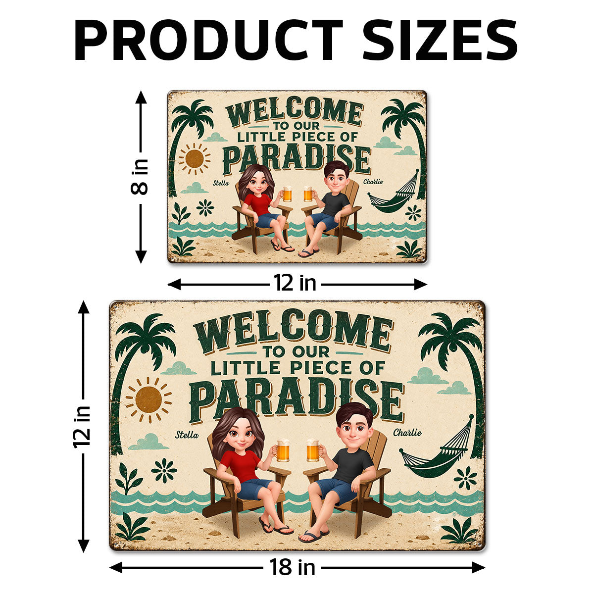 Couple Welcome To Our Little Piece Of Paradise - Personalized Metal Sign - Summer Pool Patio Decoration