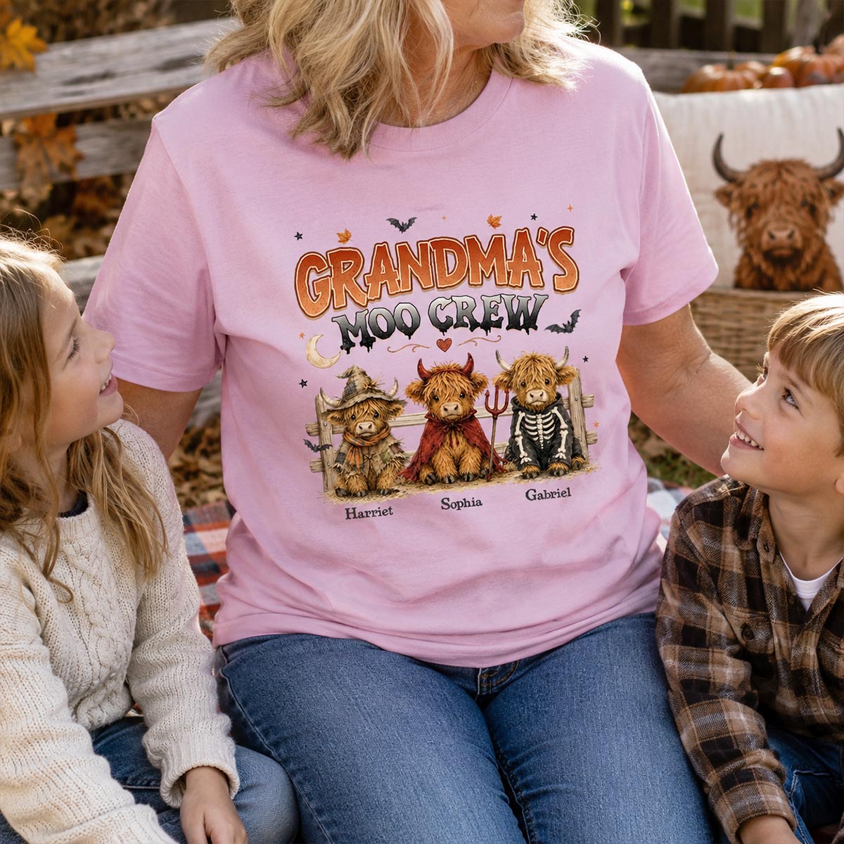 Grandma's Moo Crew Halloween Costume Highland Cows - Personalized Shirt - Halloween Gift For Grandma