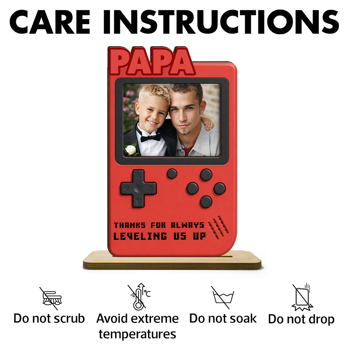 Thanks For Always Leveling Us Up Gamer Dad - Personalized 2-Layered Wooden Plaque - Heartfelt Gift For Dad, Husband