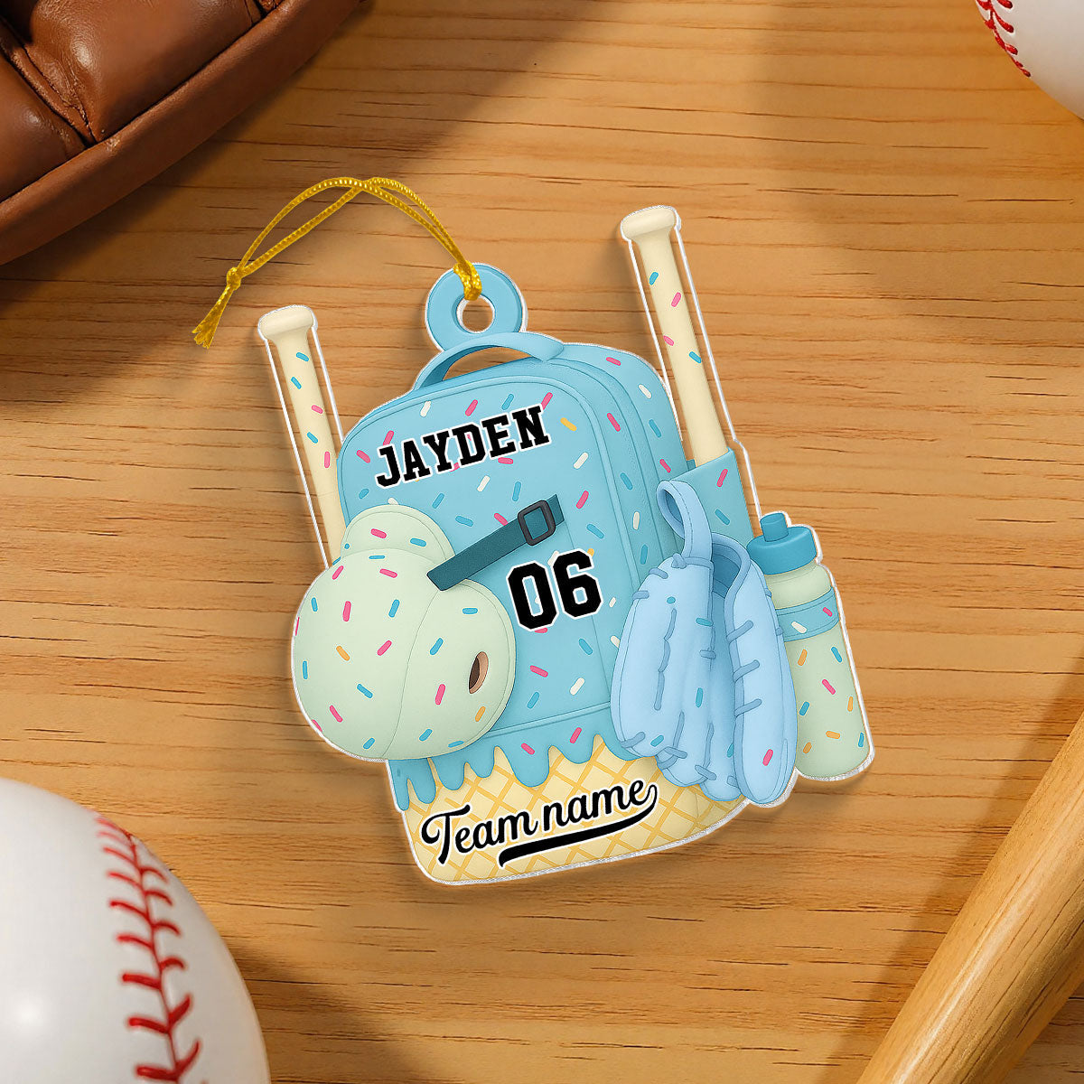 3D Effect Ice Cream Drip Sprinkles Baseball Softball Bag Backpack - Personalized Acrylic Ornament - Gift For Kids, Granddaughter, Grandson, Daughter, Son