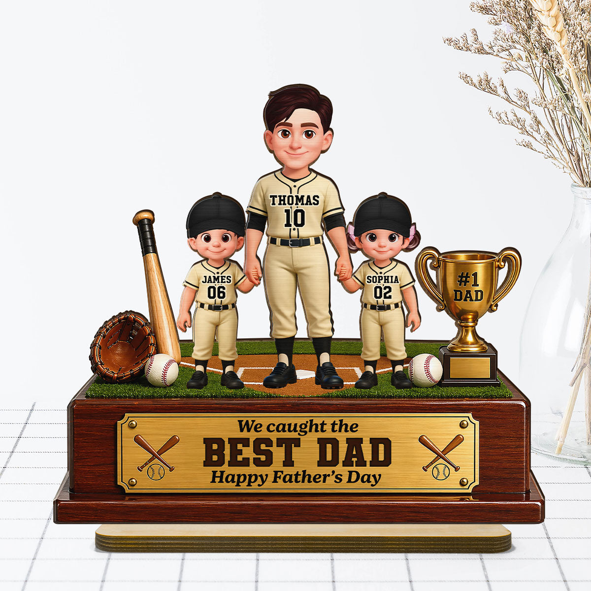 Baseball We Caught The Best Dad - Personalized 2-Layered Wooden Plaque -  Gift For Dad