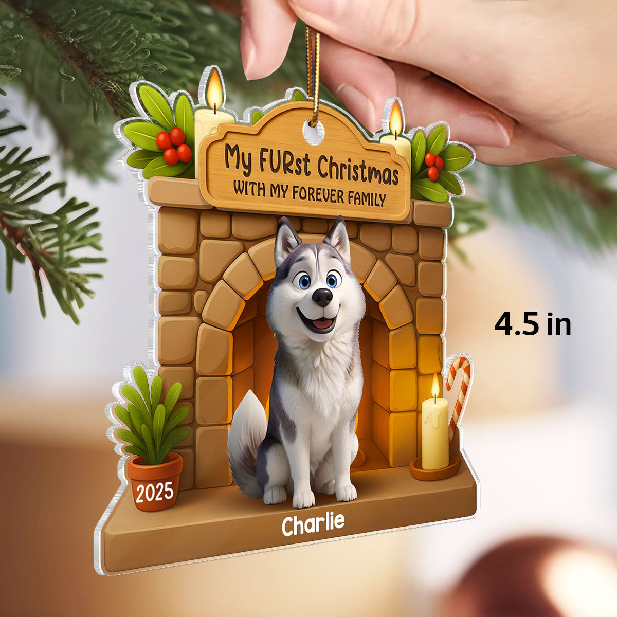 My FURst Christmas With Forever Family Cute Dog - Personalized Acrylic Ornament - Celebrate 1st Christmas Ornament Dog Lover