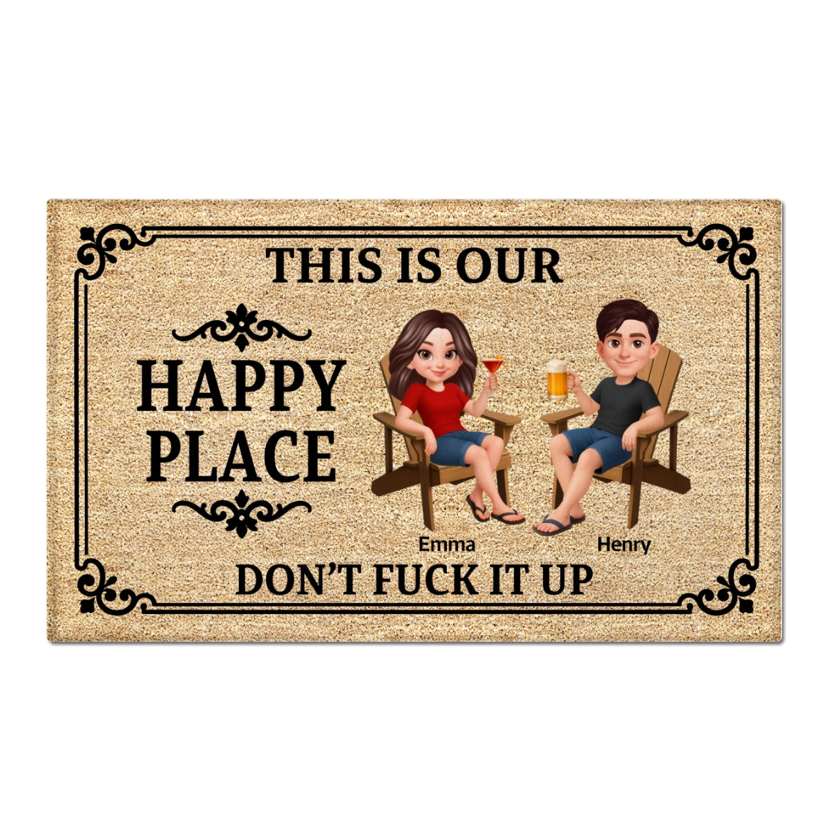 Couple This Is Our Happy Place - Personalized Doormat - Funny Sarcasm House Decoration