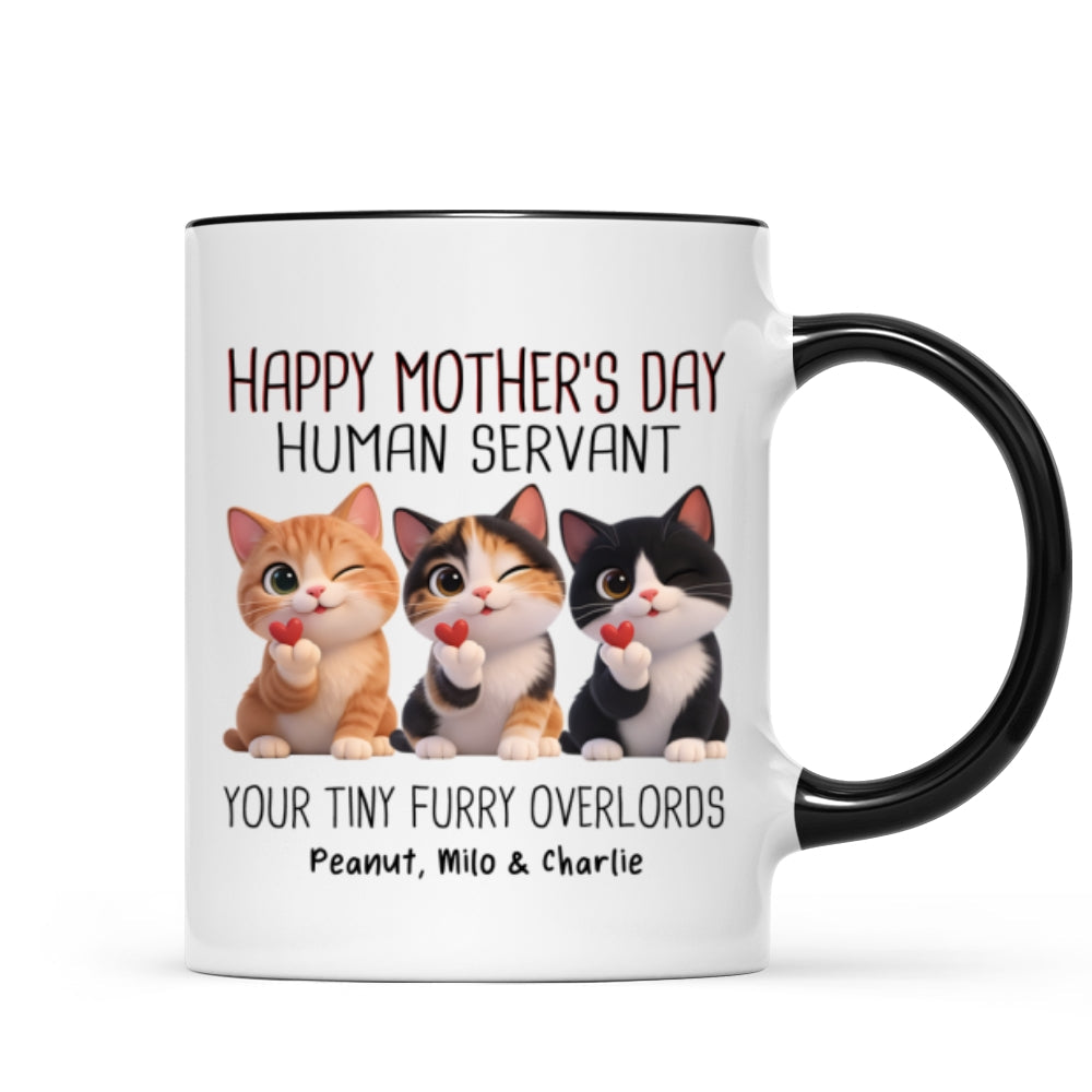 Happy Mother's Day Human Servant from Cute Fluffy Cats - Personalized Mug - Funny Gift for Cat Moms