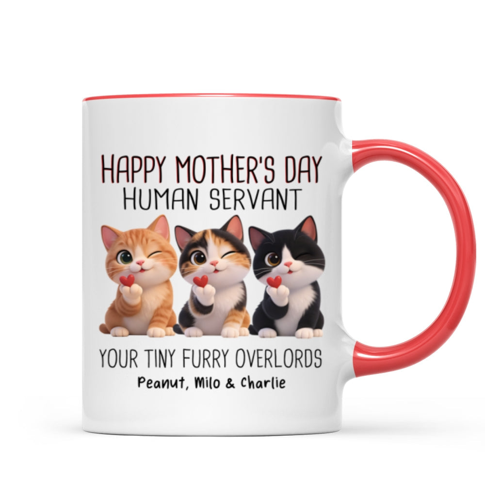 Happy Mother's Day Human Servant from Cute Fluffy Cats - Personalized Mug - Funny Gift for Cat Moms