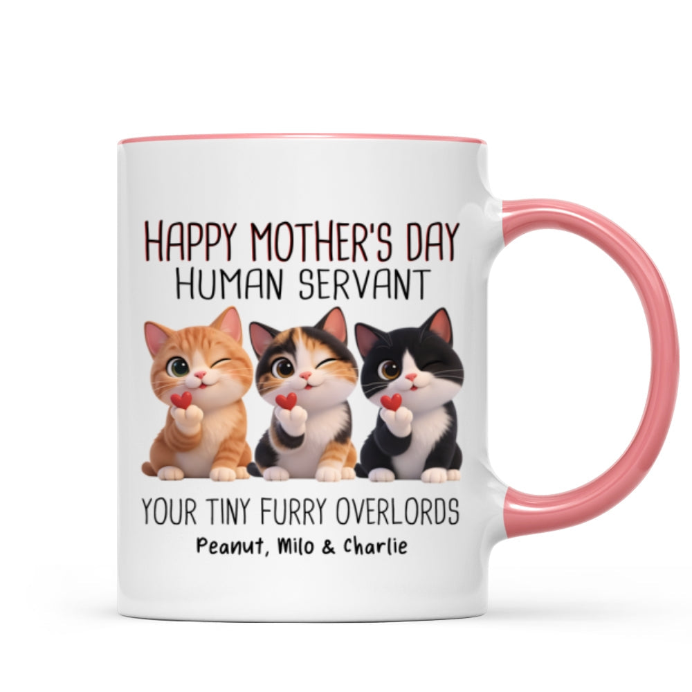 Happy Mother's Day Human Servant from Cute Fluffy Cats - Personalized Mug - Funny Gift for Cat Moms