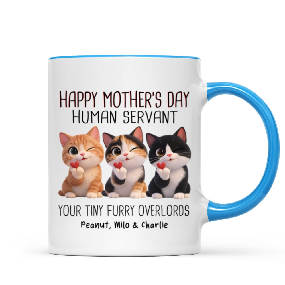 Happy Mother's Day Human Servant from Cute Fluffy Cats - Personalized Mug - Funny Gift for Cat Moms