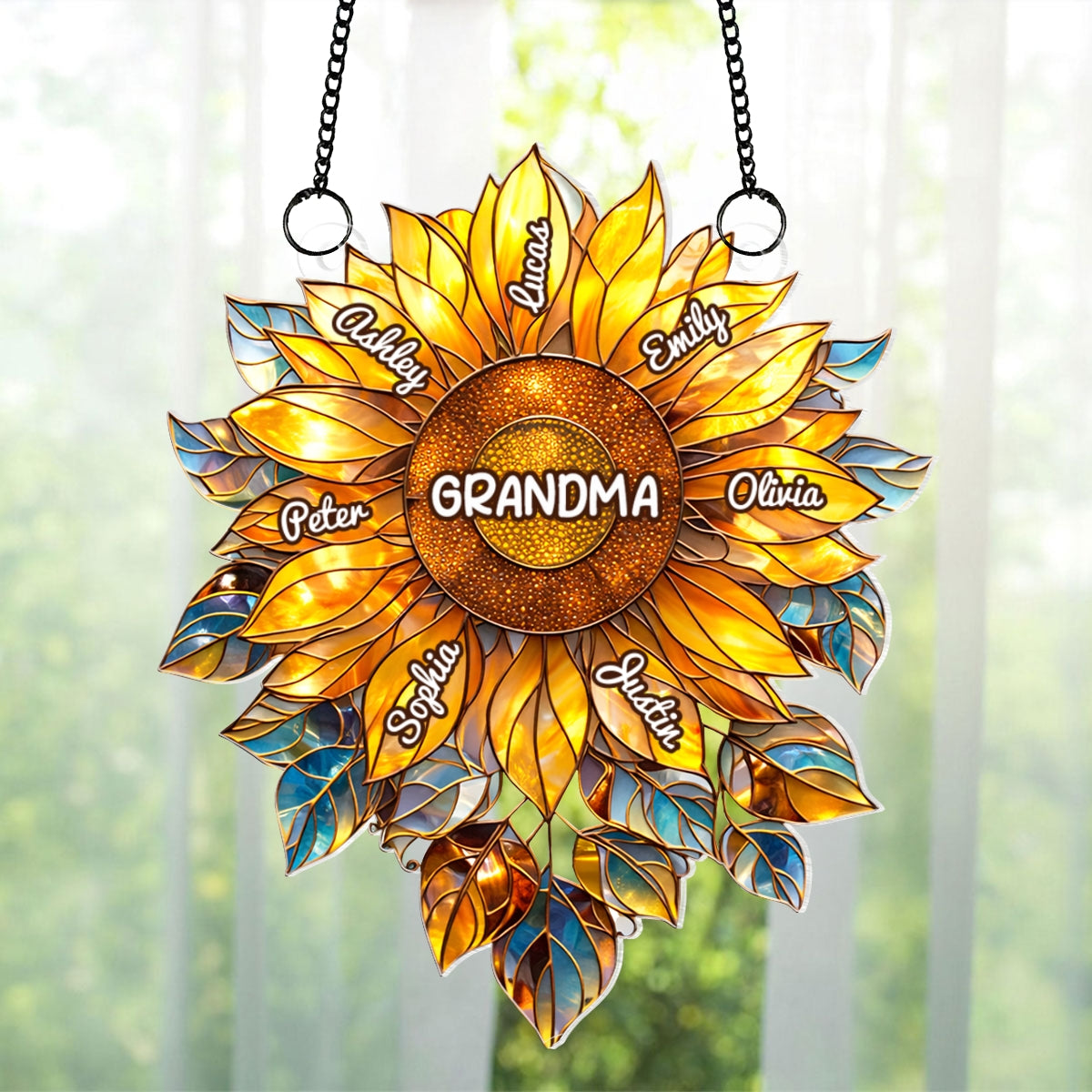 Grandma Mom Sunflower with Kids Names - Personalized Acrylic Suncatcher - Mother's Day Gift for Her