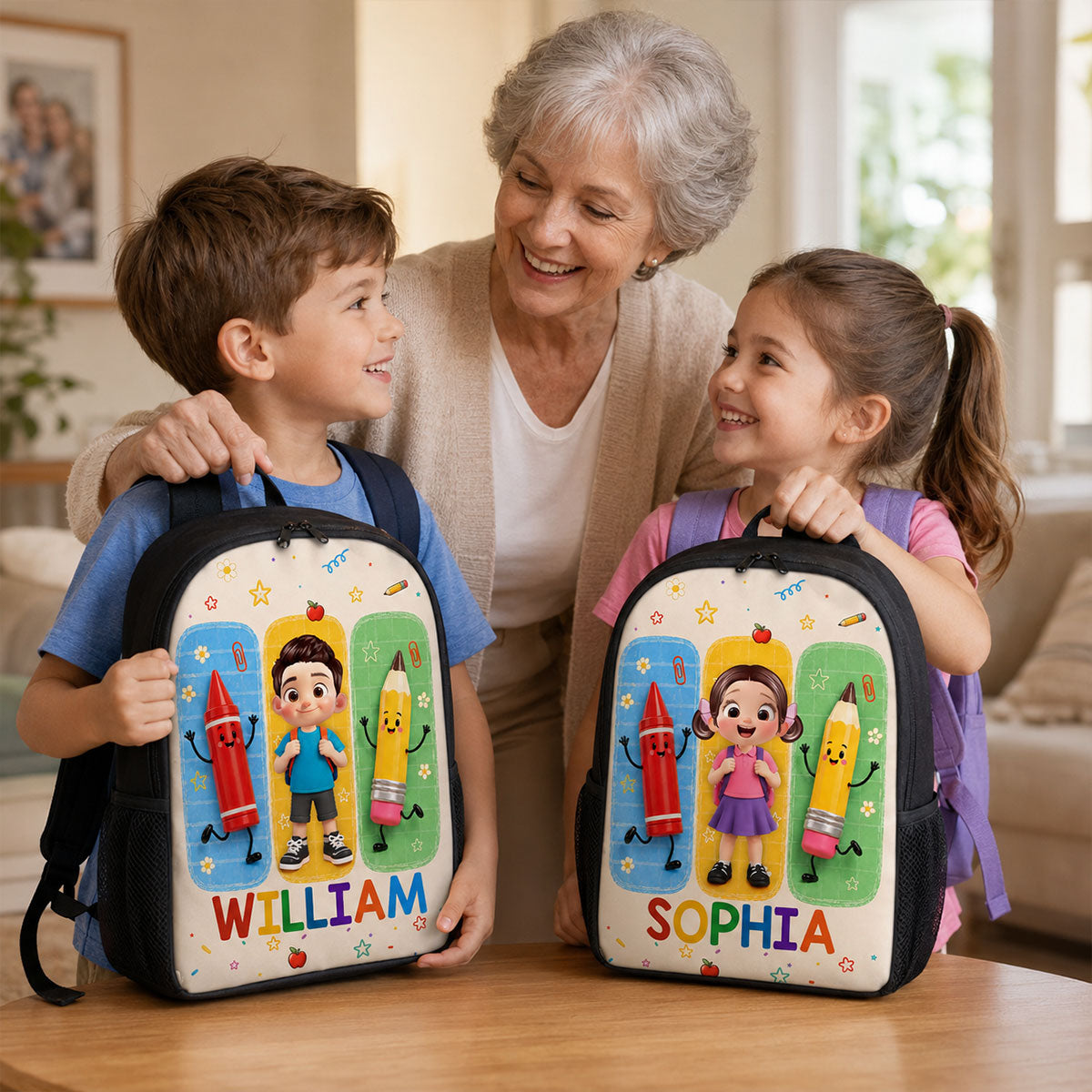 Boys Girls With School Things - Personalized Backpack - Back To School Gift