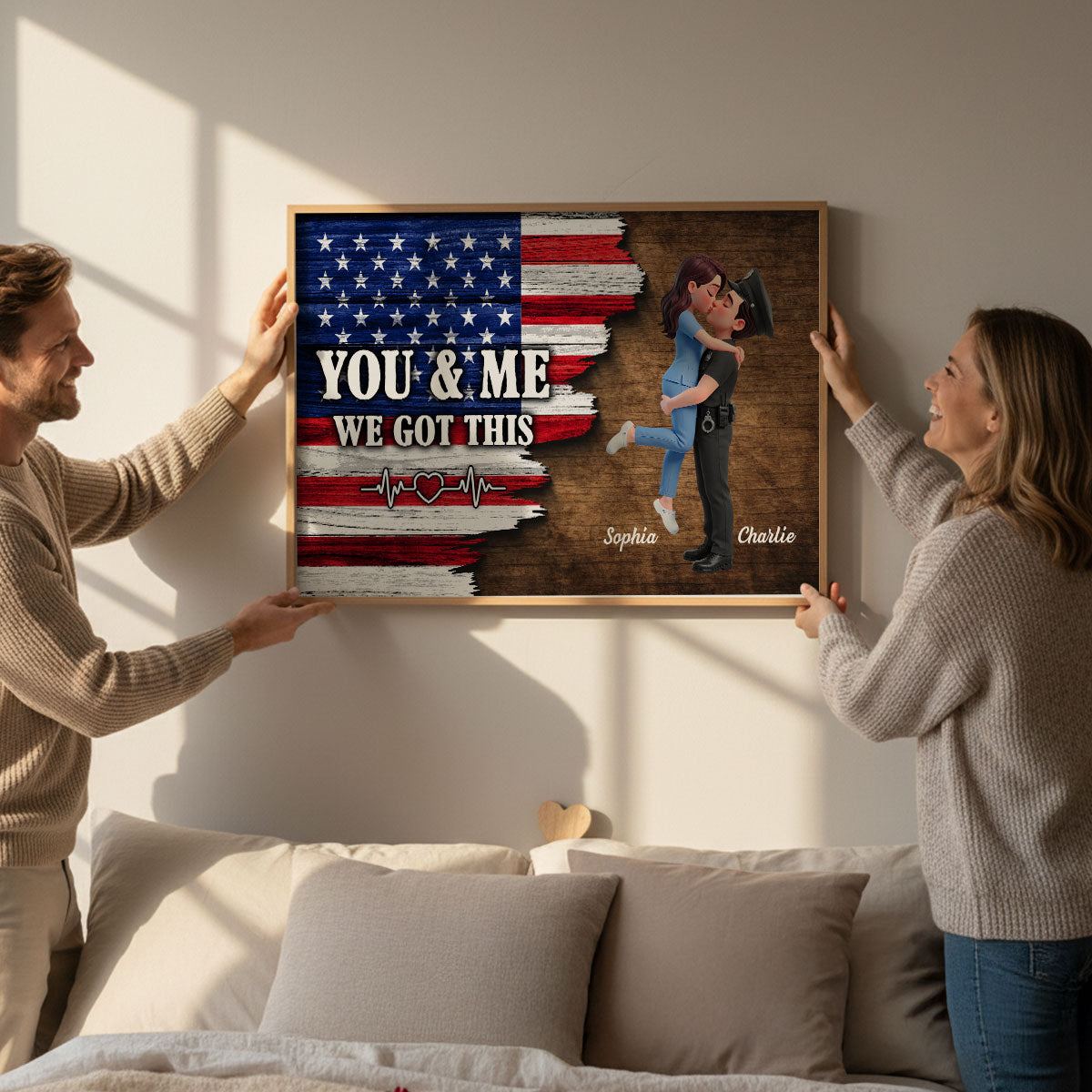 Proud Hero Couple Forever Together Half Nation Flag - Personalized Poster - Valentine's Day Gift For Couple, For Him, For Her, Nurse, Police, Firefighter, Army