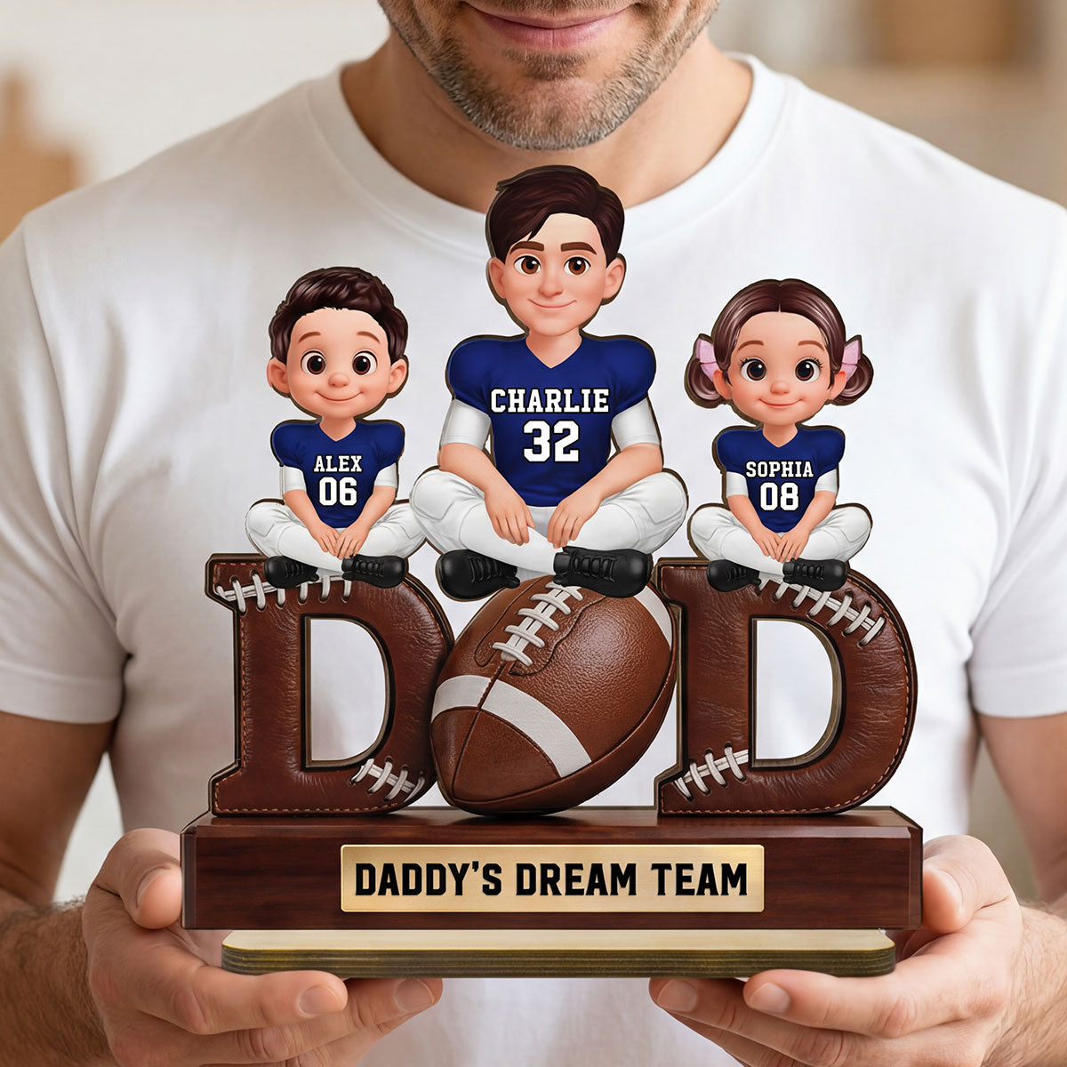 American Football Daddy's Dream Team - Personalized 2-Layered Wooden Plaque -  Gift For Dad