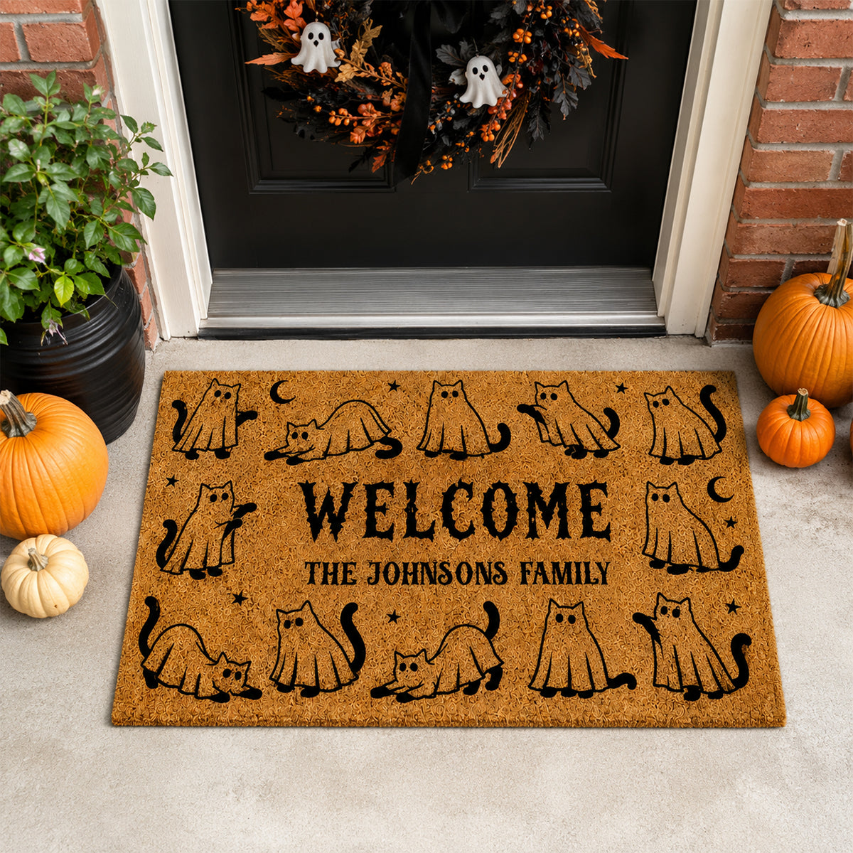 Ghost Spooky Cats Halloween - Personalized Doormat - Halloween Decor Gift, Gift For Cat Lovers
