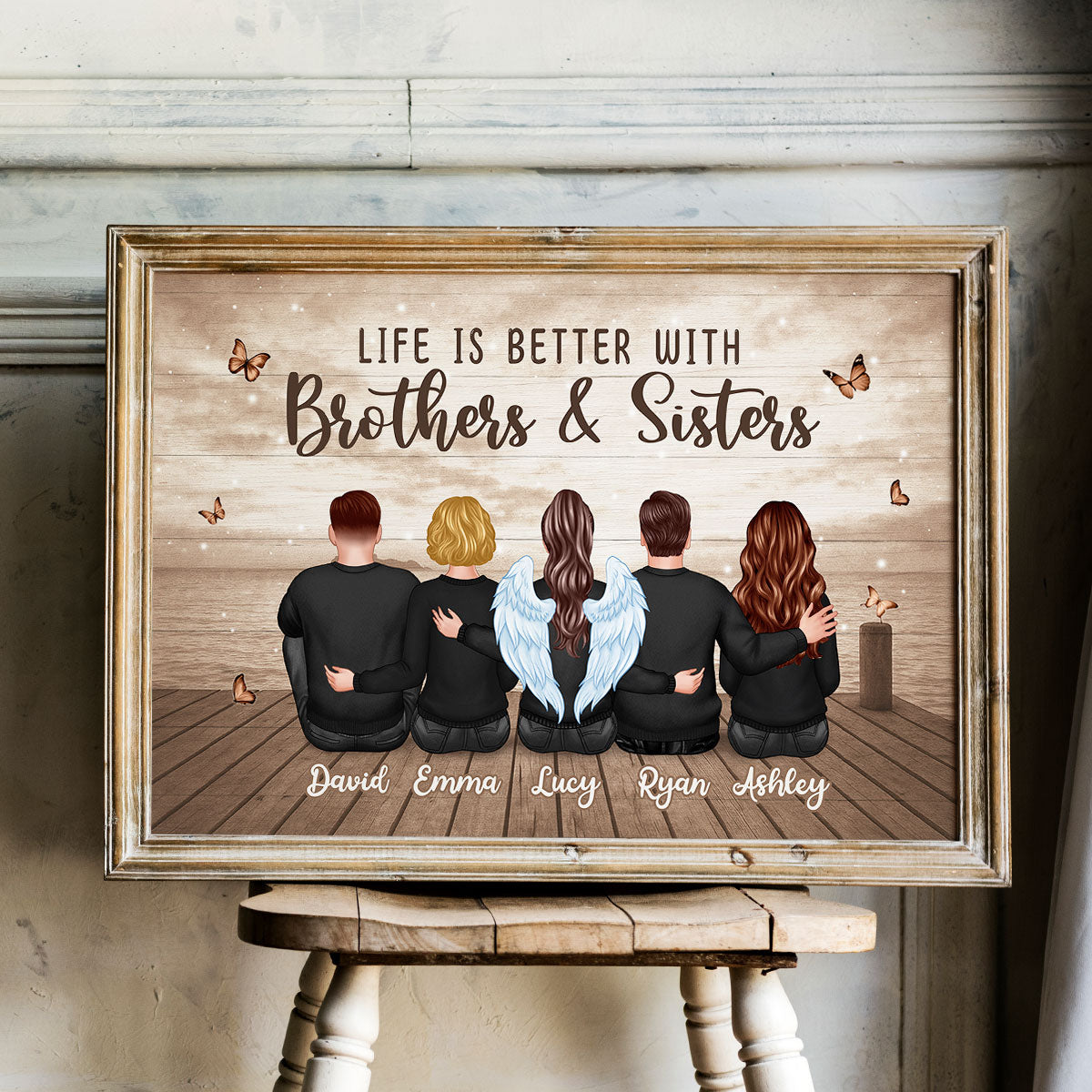 Family Siblings Besties Retro Wall Art - Personalized Poster - Sentimental Gift for Loved Ones