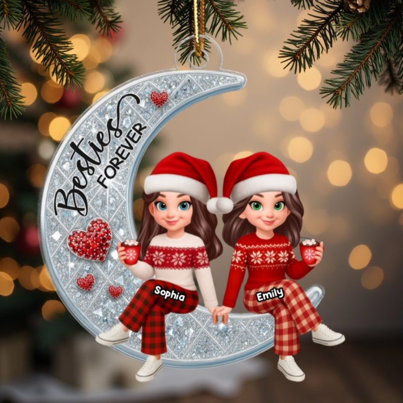 3D Shinning Effect Besties Forever On Moon - Personalized Acrylic Ornament
