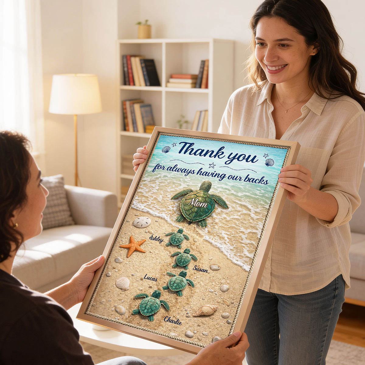 Mommy Turtle Thanks for Always Having Our Backs - Personalized Poster - Mother's Day Gift for Mom, Wife