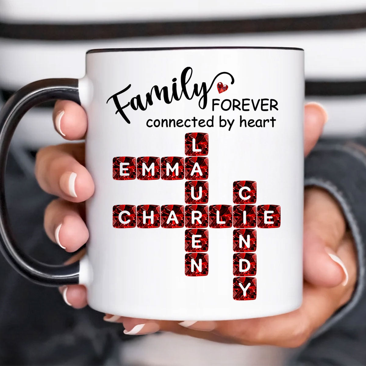 Family Forever Connected by Heart 3D Crystal Crossword - Personalized Mug - Sentimental Gift for for Loved Ones